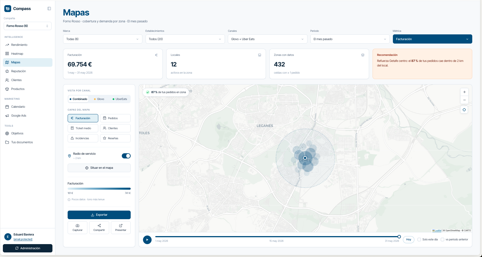 Compass · Mapas — mapa de clientes que muestra de dónde vienen los pedidos